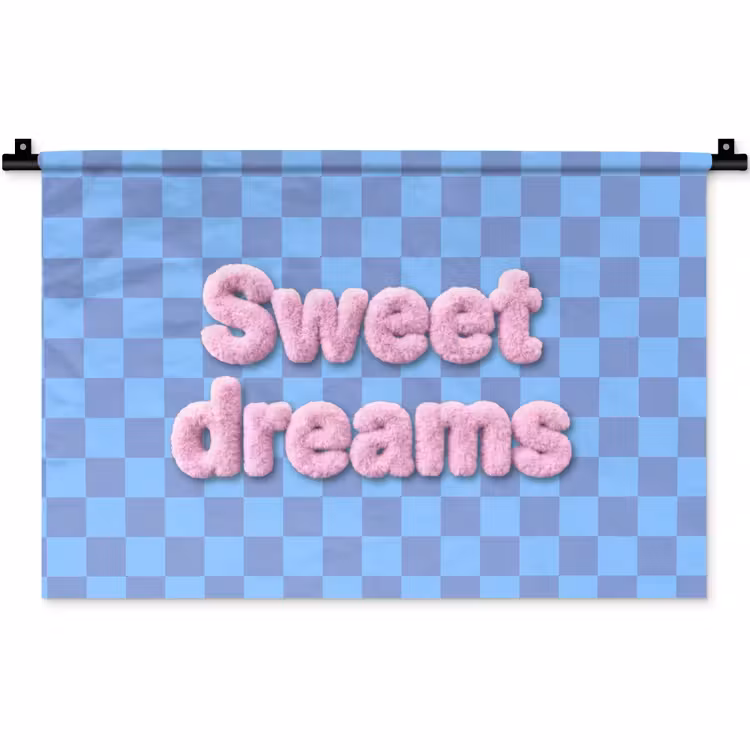 Sweet dreams - Vierkanten - Roze - Blauw Wandkleed katoen klein -zz3d