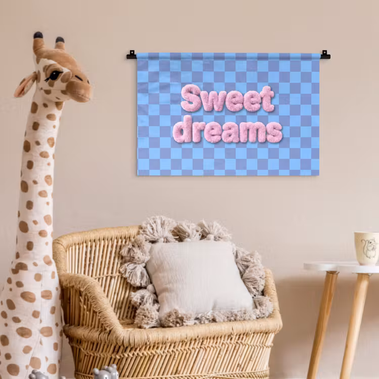 Sweet dreams - Vierkanten - Roze - Blauw Wandkleed katoen klein -wsfeer5_kind
