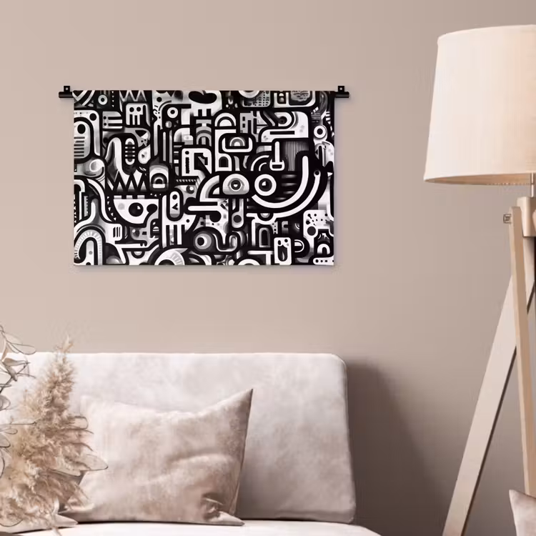 Symbolen - Abstract - Grafisch - Zwart Wandkleed katoen klein -sfeer4