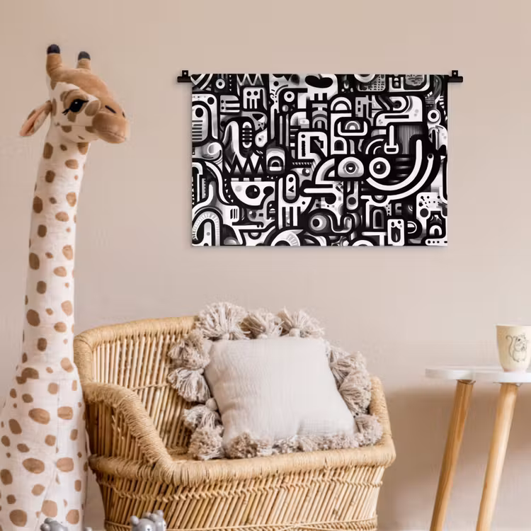 Symbolen - Abstract - Grafisch - Zwart Wandkleed katoen klein -wsfeer5_kind
