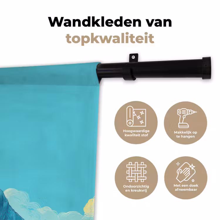 T-Rex - Blauw - Wolken - Zonnebril Wandkleed katoen klein -sfeer2