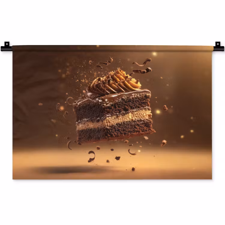 Taart - Chocolade - Eten - Brownie Wandkleed katoen klein -zz3d