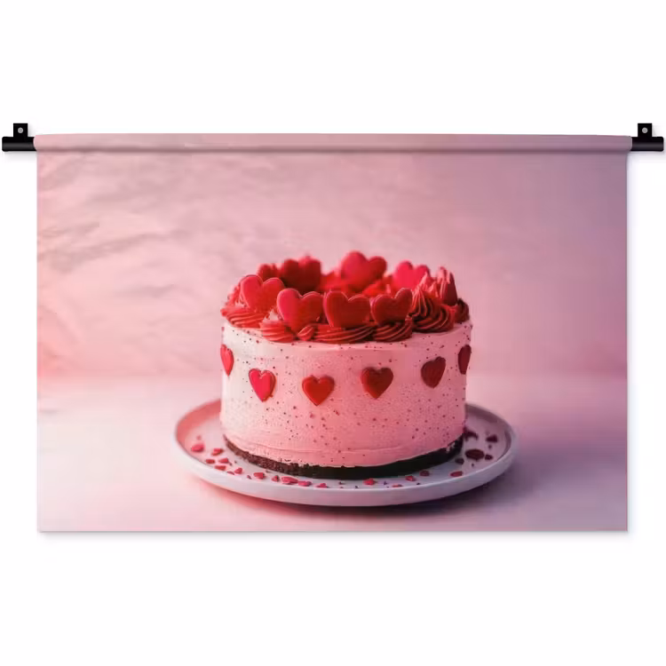 Taart - Hart - Roze Wandkleed katoen klein -zz3d