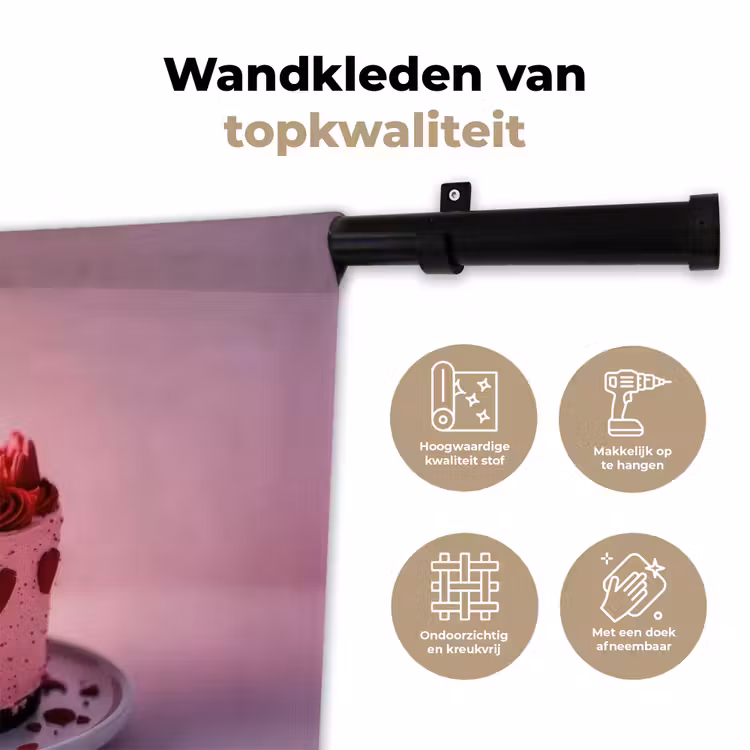 Taart - Hart - Roze Wandkleed katoen klein -sfeer2