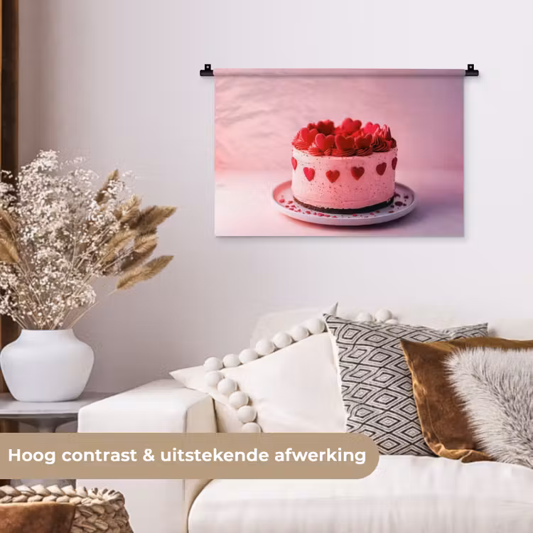 Taart - Hart - Roze Wandkleed katoen klein -sfeer1
