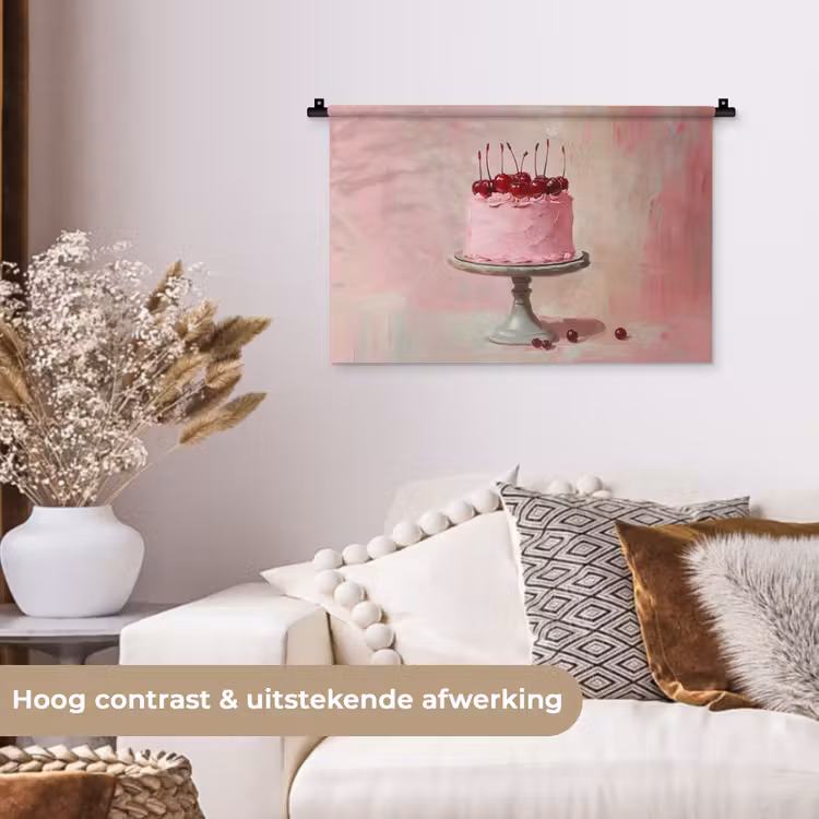 Taart - Pink - Cherry Wandkleed katoen klein -sfeer1