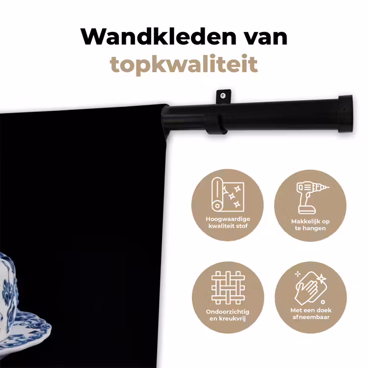 Taart - Slagroom - Kers - Bord - Delfts blauw Wandkleed katoen klein -sfeer2