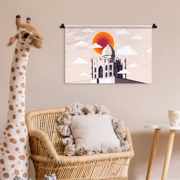 Taj Mahal - Zon - Koepel - Architectuur - India - Grafisch Wandkleed katoen klein -wsfeer5_kind