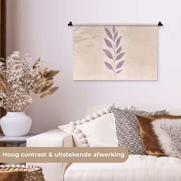 Tak - Bladeren - Minimalistisch - Beige Wandkleed katoen klein -sfeer1