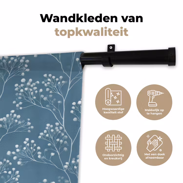 Takken - Bessen - Patroon - Lichtblauw Wandkleed katoen klein 269 -sfeer2