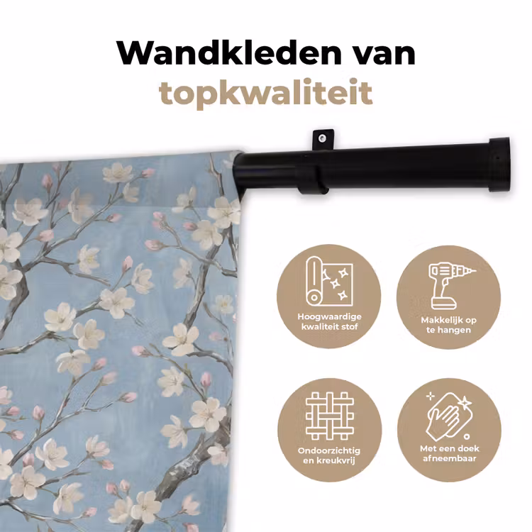 Takken - Kersenbloesem - Blauw Wandkleed katoen klein -sfeer2