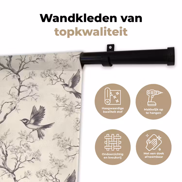 Takken - Vogels - Beige Wandkleed katoen klein 269 -sfeer2
