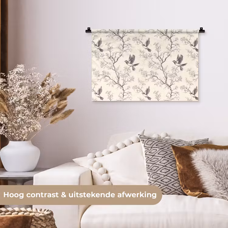 Takken - Vogels - Beige Wandkleed katoen klein 269 -sfeer1