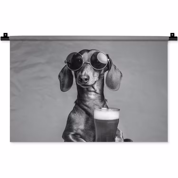 Teckel - Bier - Glas - Bril Wandkleed katoen klein -zz3d