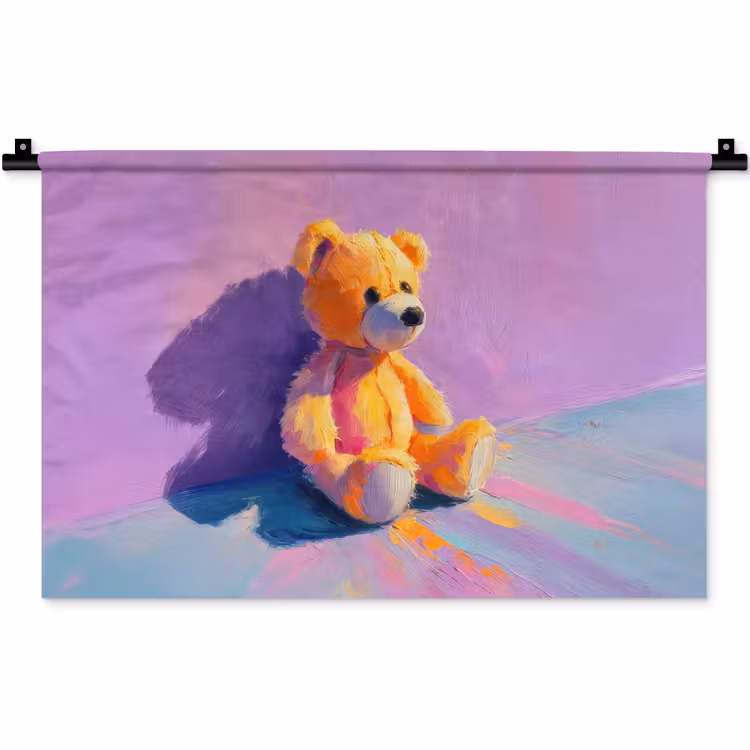 Teddybeer - Schaduw - Penseelstreken - Paars Wandkleed katoen klein -zz3d