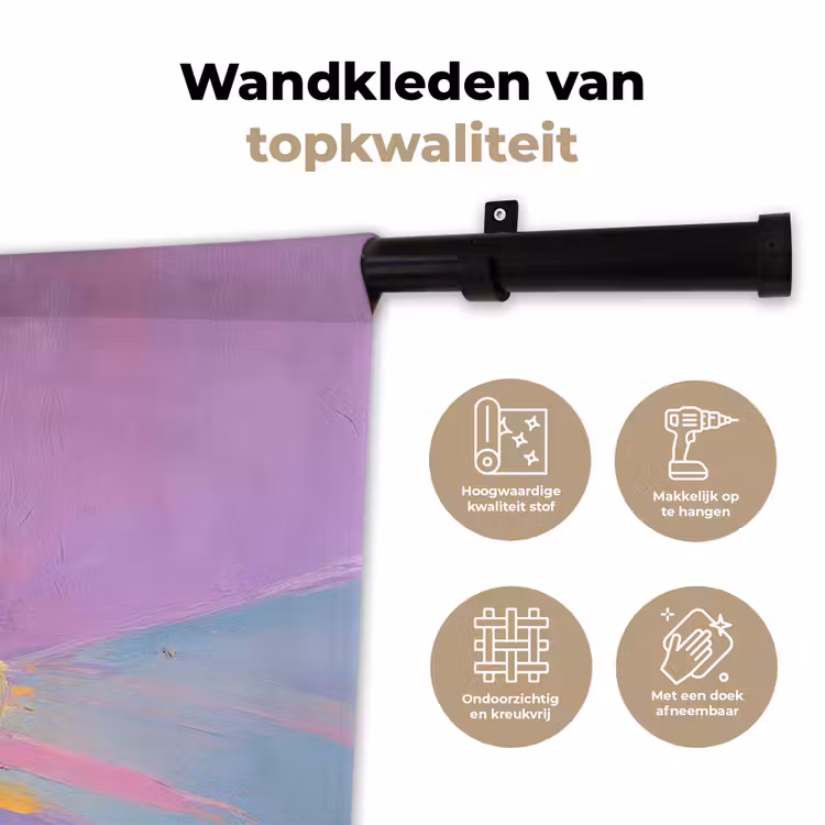 Teddybeer - Schaduw - Penseelstreken - Paars Wandkleed katoen klein -sfeer2