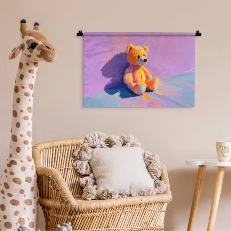 Teddybeer - Schaduw - Penseelstreken - Paars Wandkleed katoen klein -wsfeer5_kind