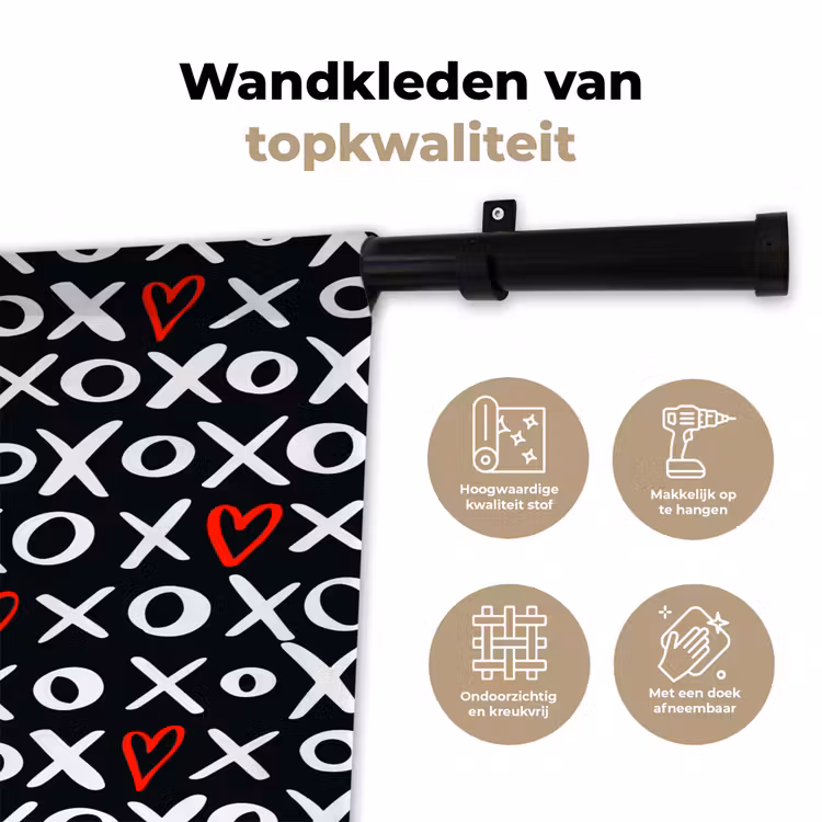 Tekens - Wit - Zwart Wandkleed katoen klein 269 -sfeer2