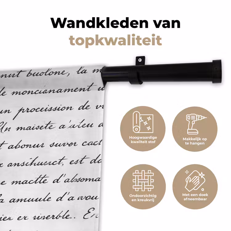 Tekst - Handschrift - Klassiek - ZwartWit Wandkleed katoen klein -sfeer2