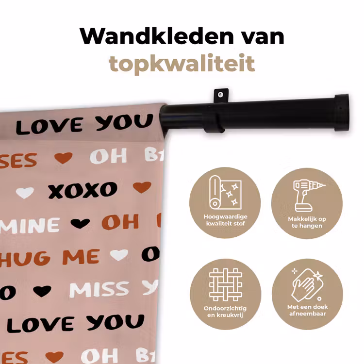 Tekst - Liefde - Roze - Patroon Wandkleed katoen klein 269 -sfeer2
