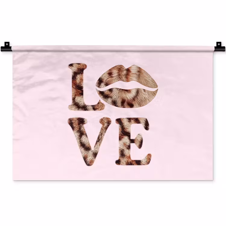Tekst - Love - Pantervacht - Lichtroze Wandkleed katoen klein -zz3d