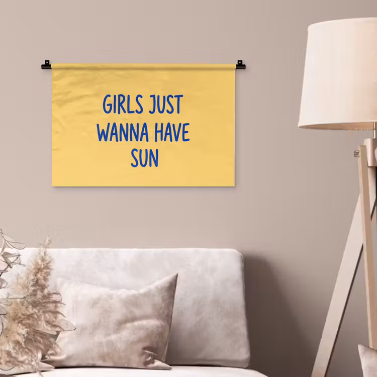 Tekst - Zon - Zomer - Modern - Geel Wandkleed katoen klein -sfeer4