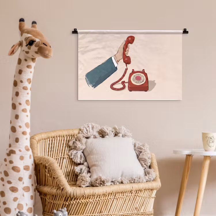 Telefoon - Hand - Vintage - Communicatie - Rood Wandkleed katoen klein -wsfeer5_kind