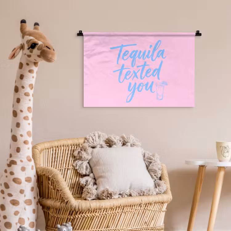 Tequila texted you - Roze - Blauw Wandkleed katoen klein -wsfeer5_kind