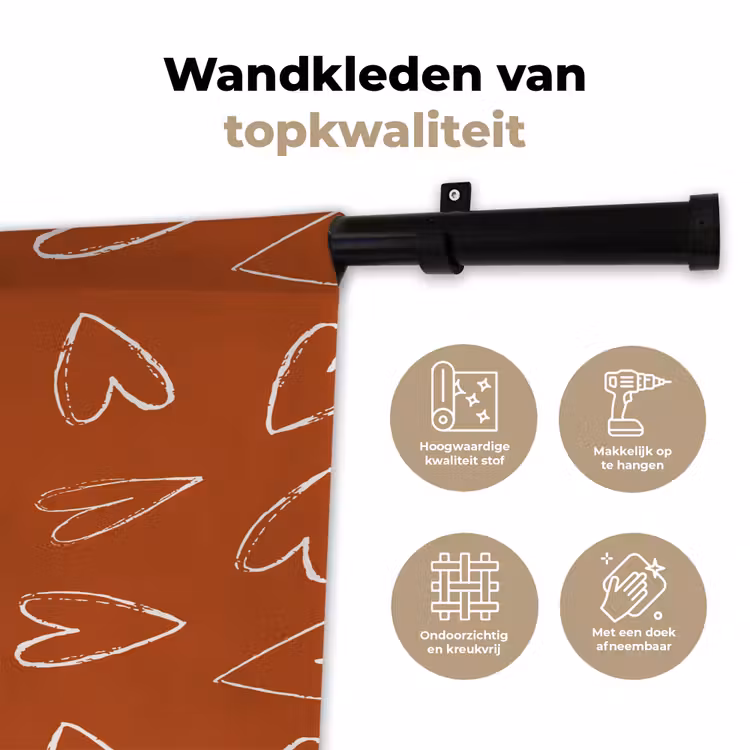 Terracotta - Wit - Hartjes Wandkleed katoen klein 269 -sfeer2