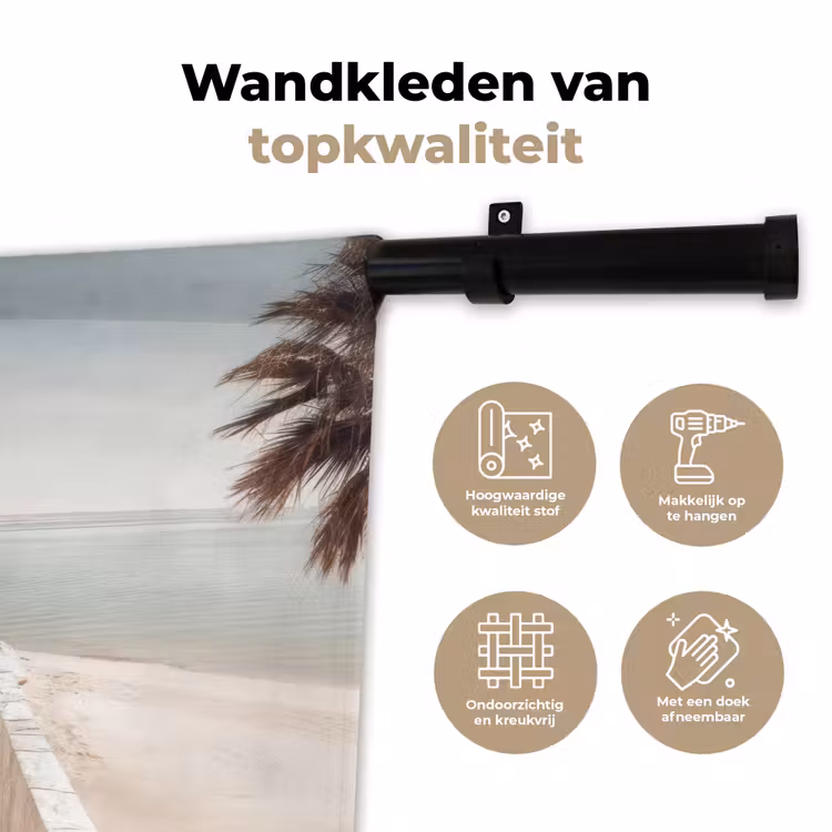 Terras - Stoelen - Strand - Beige Wandkleed katoen klein -sfeer2