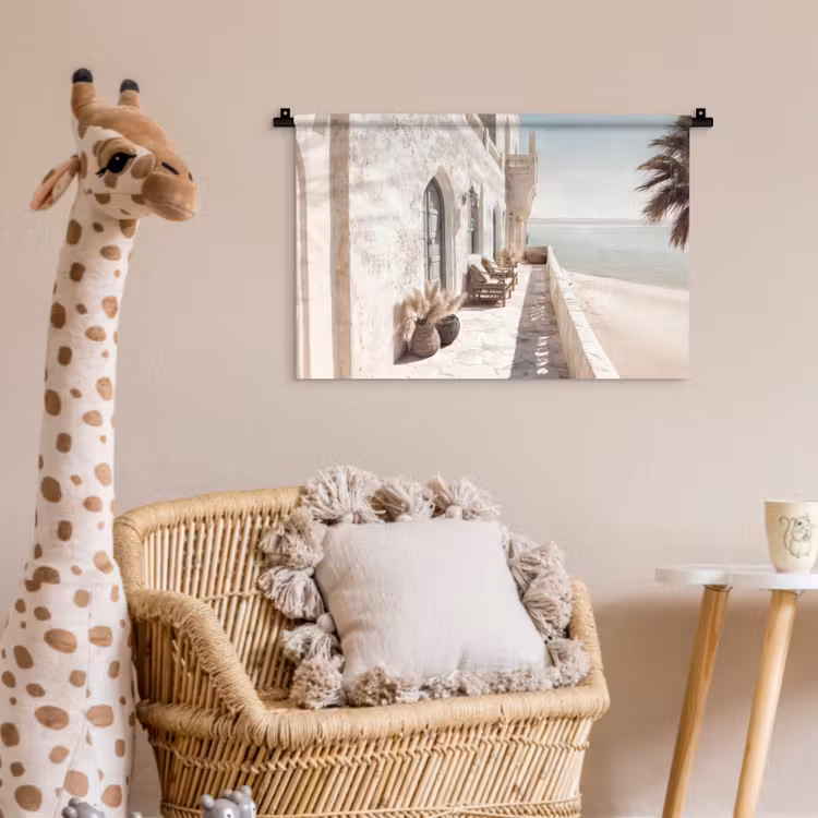 Terras - Stoelen - Strand - Beige Wandkleed katoen klein -wsfeer5_kind
