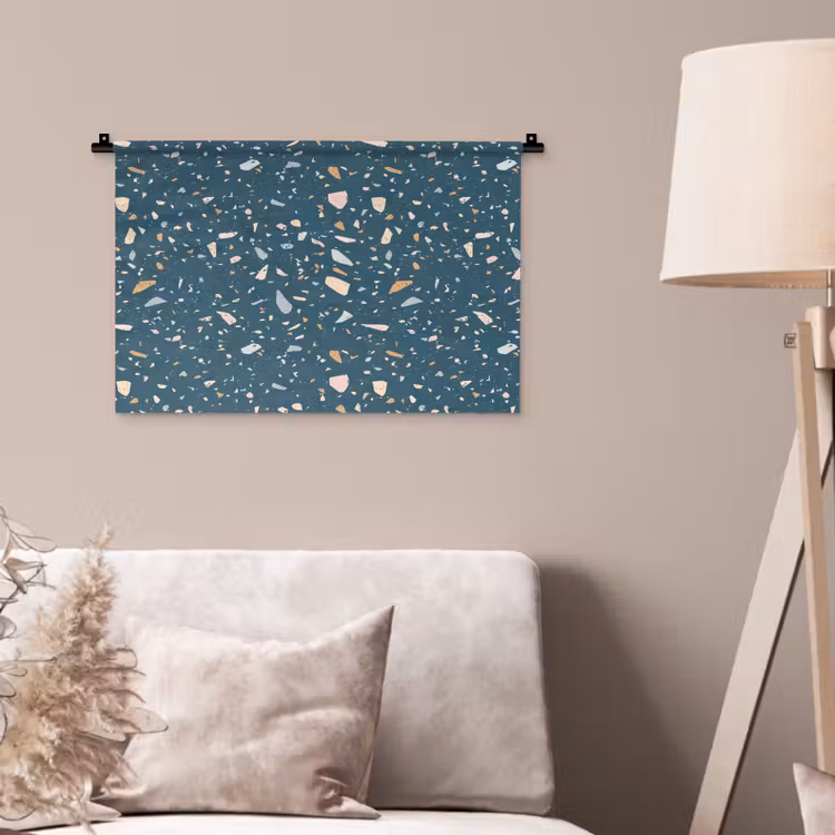 Terrazzo - Patroon - Kleurrijk - Diep blauw Wandkleed katoen klein 269 -sfeer4