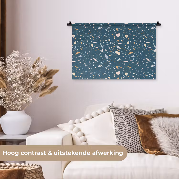 Terrazzo - Patroon - Kleurrijk - Diep blauw Wandkleed katoen klein 269 -sfeer1