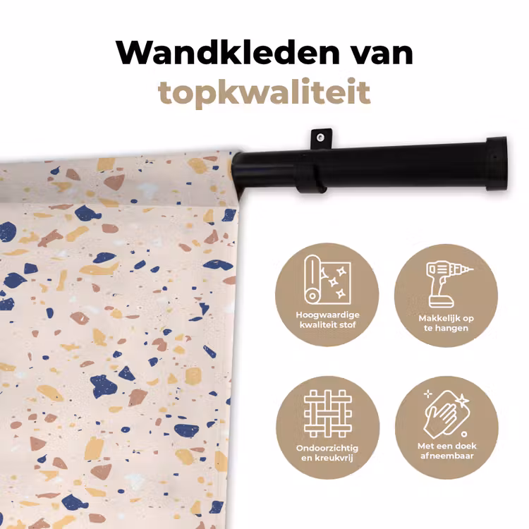 Terrazzo - Patroon - Kleurrijk - Indigo Wandkleed katoen klein 269 -sfeer2