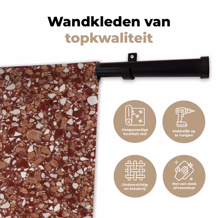 Terrazzo - Patroon - Steentextuur - Roodbruin Wandkleed katoen klein 269 -sfeer2
