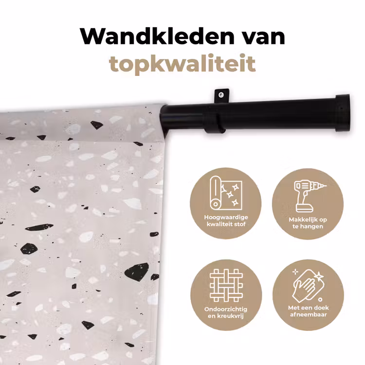 Terrazzo - Patroon - Zacht - Zwart - Wit Wandkleed katoen klein 269 -sfeer2