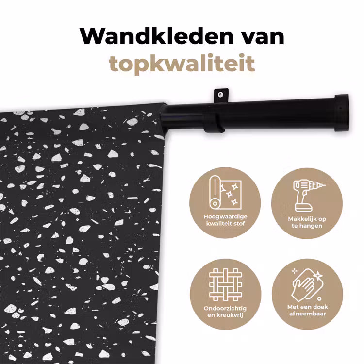Terrazzo -  Patroon - Zwart - Wit Wandkleed katoen klein 269 -sfeer2
