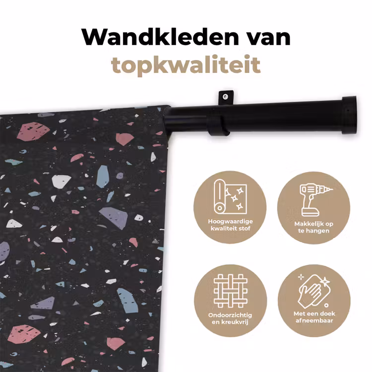 Terrazzo - Patroon - Zwart - Zacht Wandkleed katoen klein 269 -sfeer2