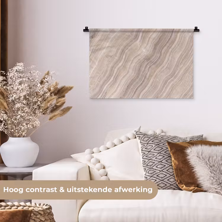 Textuur - Golvend - Abstract - Modern - Beige Wandkleed katoen klein -sfeer1