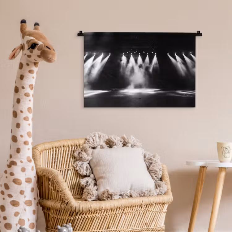 Theaterzaal - Mist - Spotlights - Zwart Wandkleed katoen klein -wsfeer5_kind