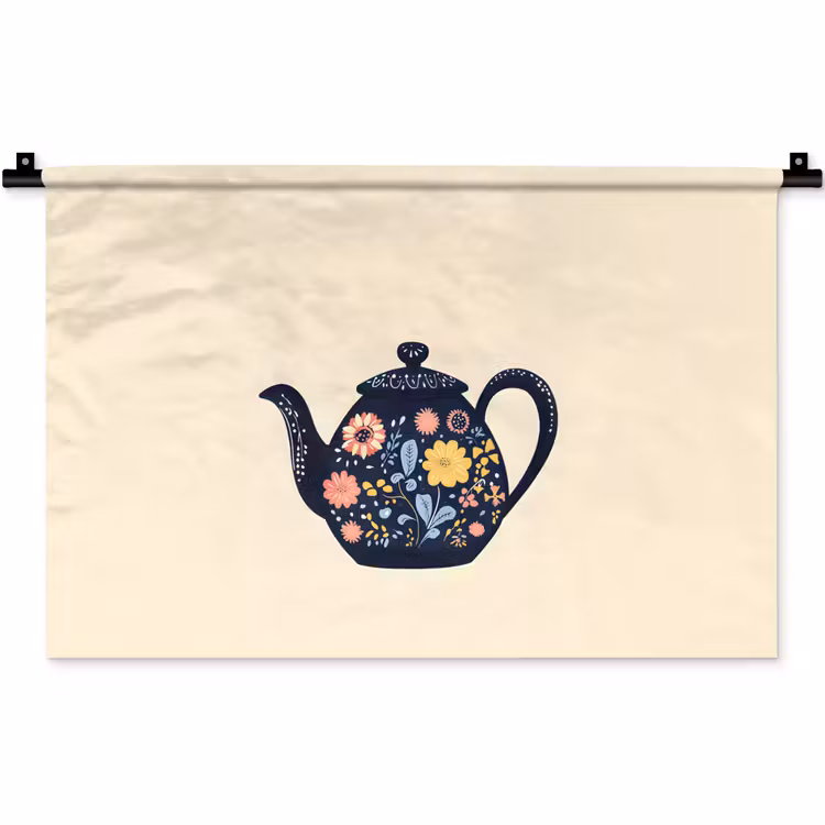 Theepot - Kleurrijk - Bloemen Wandkleed katoen klein -zz3d
