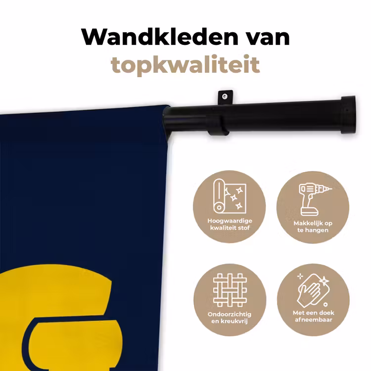 Think big - Blauw - Geel Wandkleed katoen klein -sfeer2