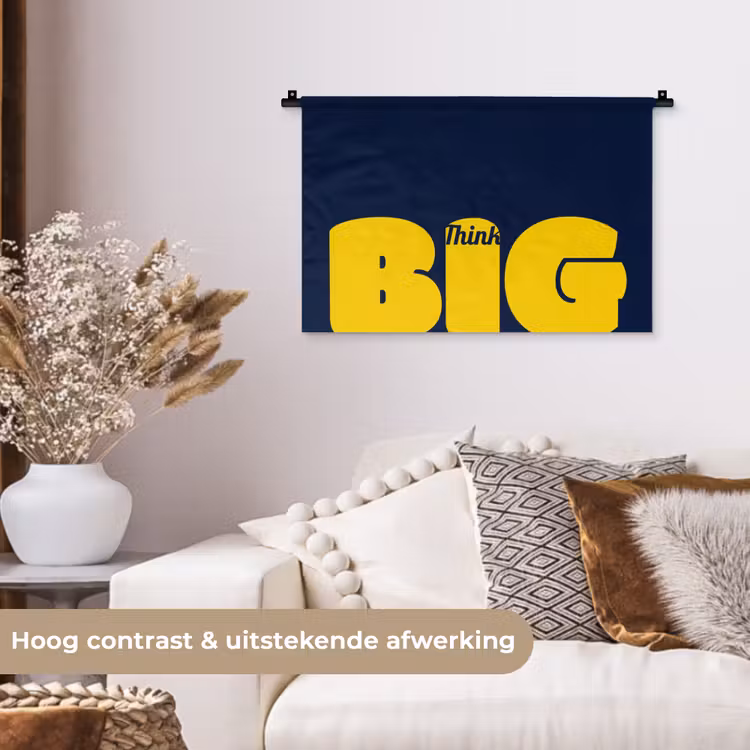 Think big - Blauw - Geel Wandkleed katoen klein -sfeer1