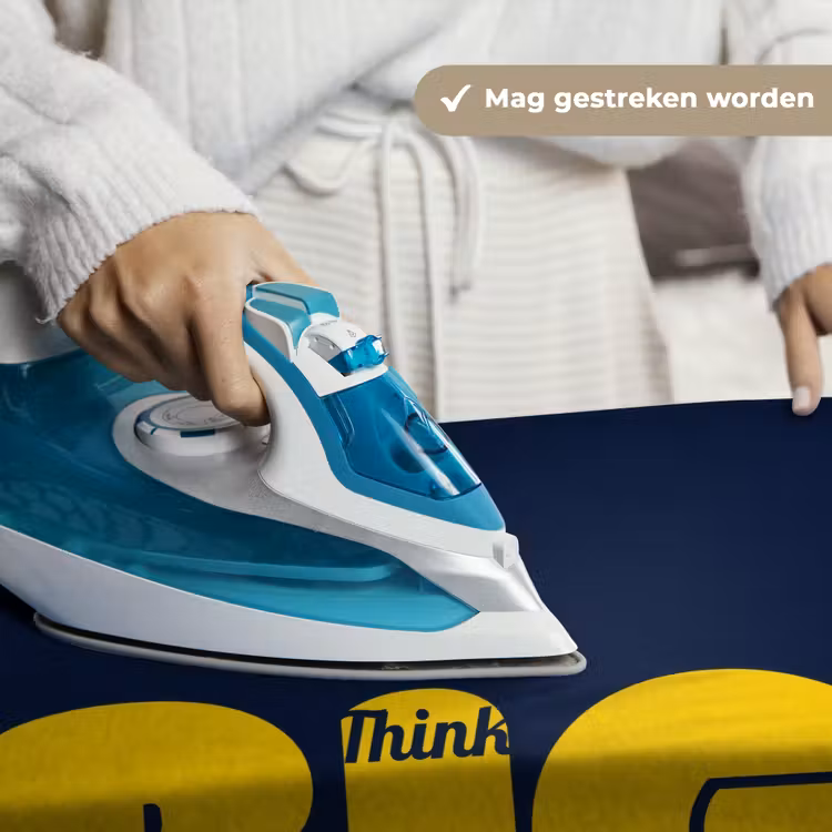 Think big - Blauw - Geel Wandkleed katoen klein -sfeer9