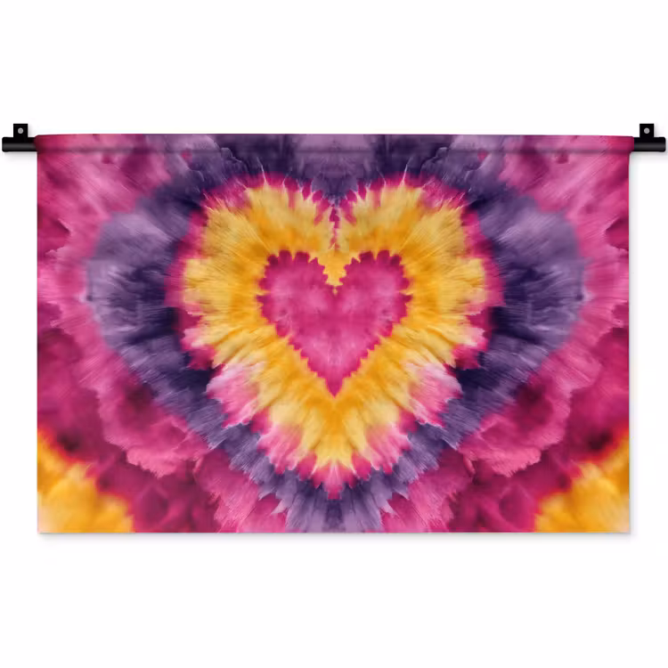 Tie dye - Hartvorm - Vlammen - Oranje Wandkleed katoen klein -zz3d