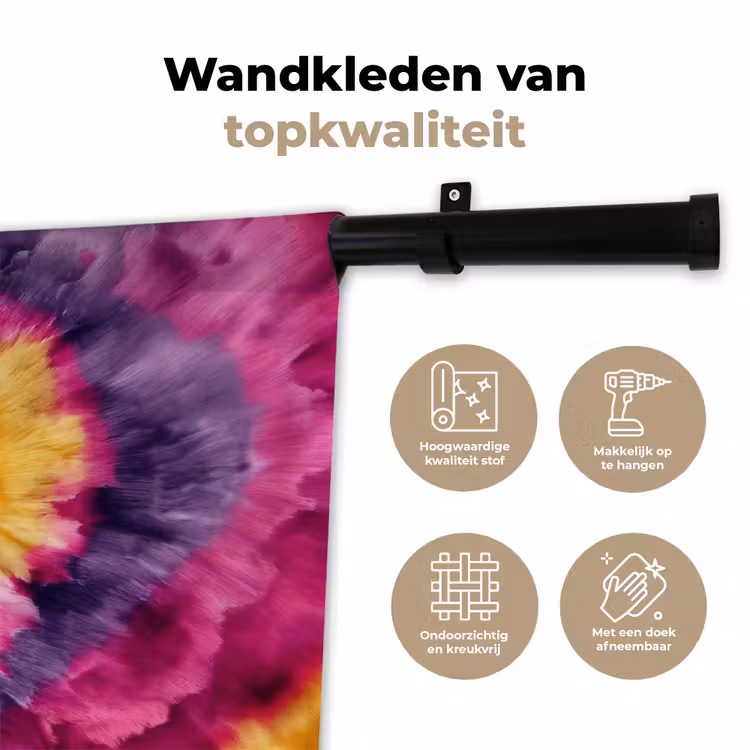Tie dye - Hartvorm - Vlammen - Oranje Wandkleed katoen klein -sfeer2