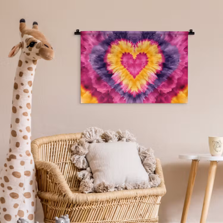 Tie dye - Hartvorm - Vlammen - Oranje Wandkleed katoen klein -wsfeer5_kind