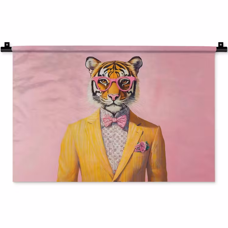 Tijger - Bril - Geel - Jasje Wandkleed katoen klein -zz3d