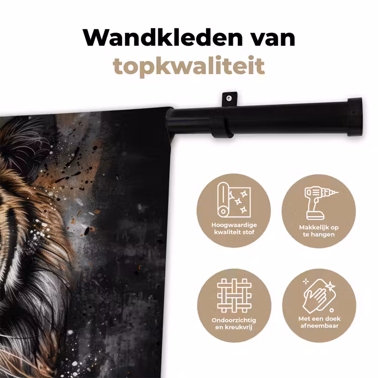 Tijger - Dieren - Portret - Luxe - Zwart Wandkleed katoen klein -sfeer2