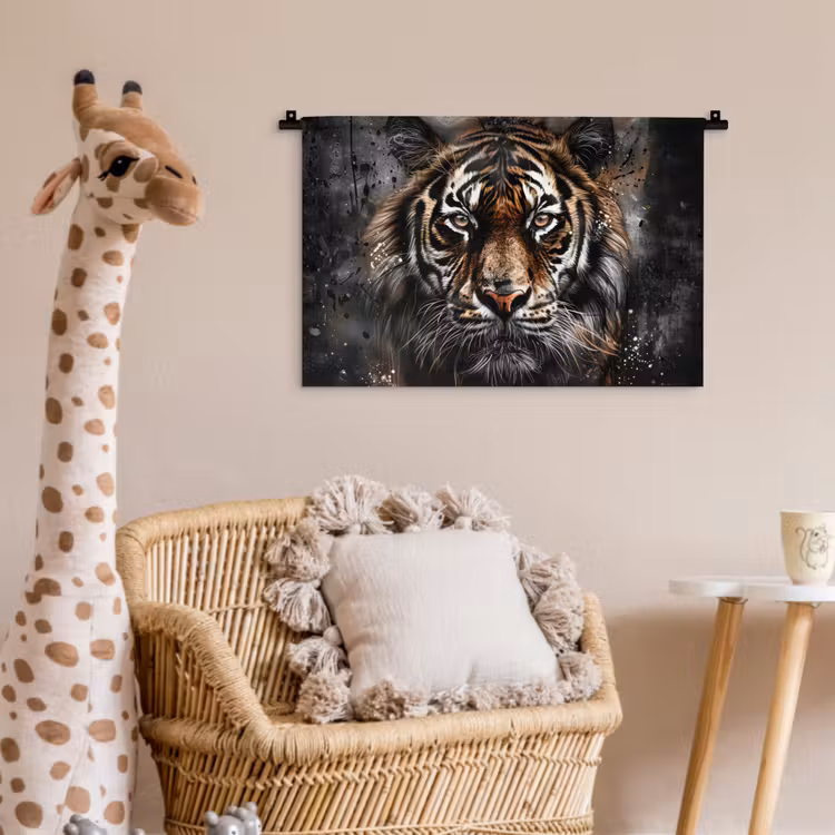 Tijger - Dieren - Portret - Luxe - Zwart Wandkleed katoen klein -wsfeer5_kind